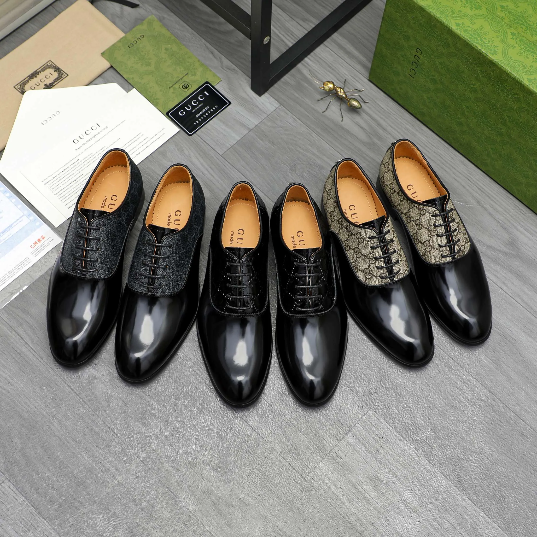 Men's shoes 💰p500 Product trademark: GUCCI "Gucci" business lace-up leather shoes Regular size: 38-46 (38.45.46 is custom-made and non-returnable) Product materials: Selected pearlescent cowhide stitching brand printed upper, cowhide lining, original rubber outsole